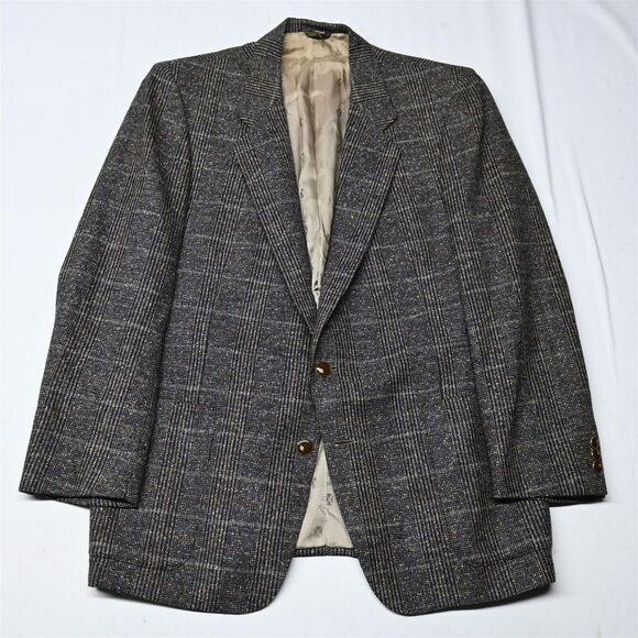 Vtg 60s MCM Murray 46R Brown Navy Check Tweed Mens Blazer Suit Jacket Sport Coat